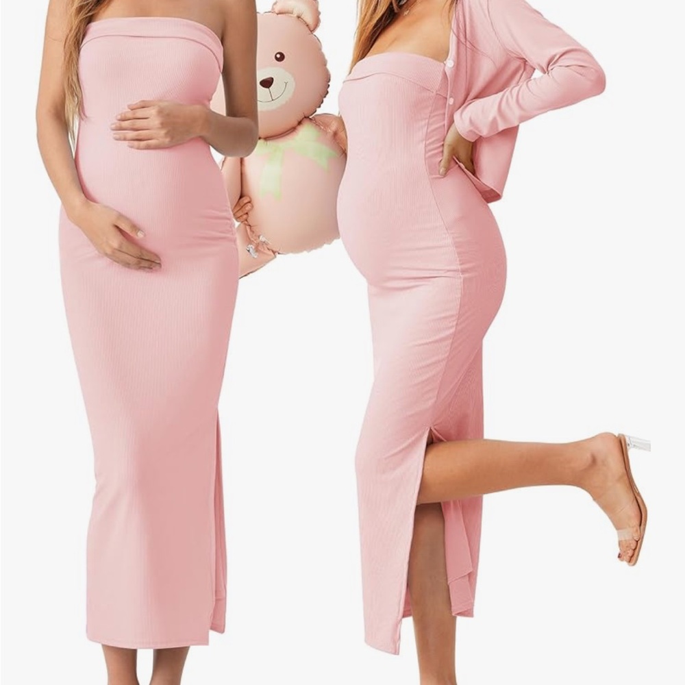 Amazon Pink Strapless Maternity Dress